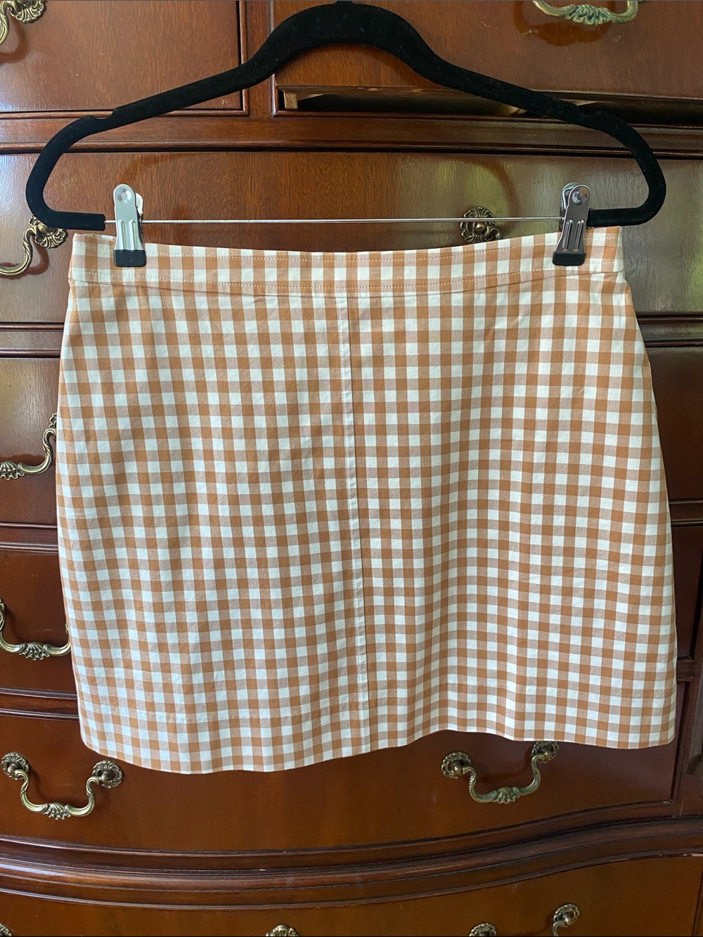 J. Crew Gingham Mini Skirt in Cream and Tan